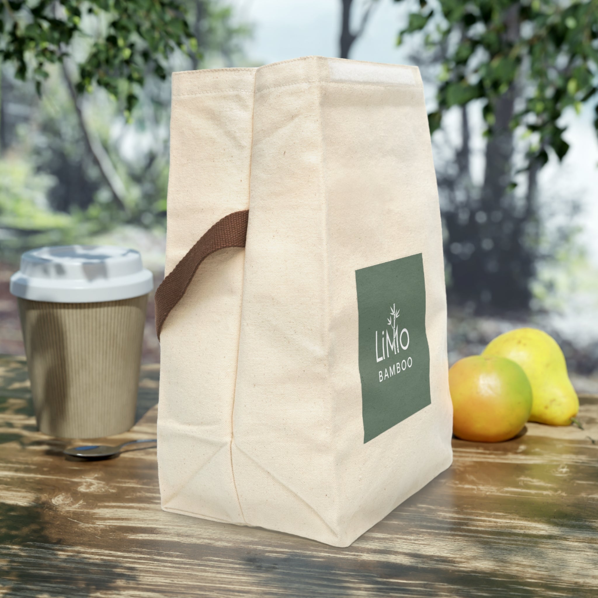 Eco-Friendly Canvas Lunch Bag with Strap, Perfect for School, Work, Picnics, Sustainable Living, LiMo Bamboo Design